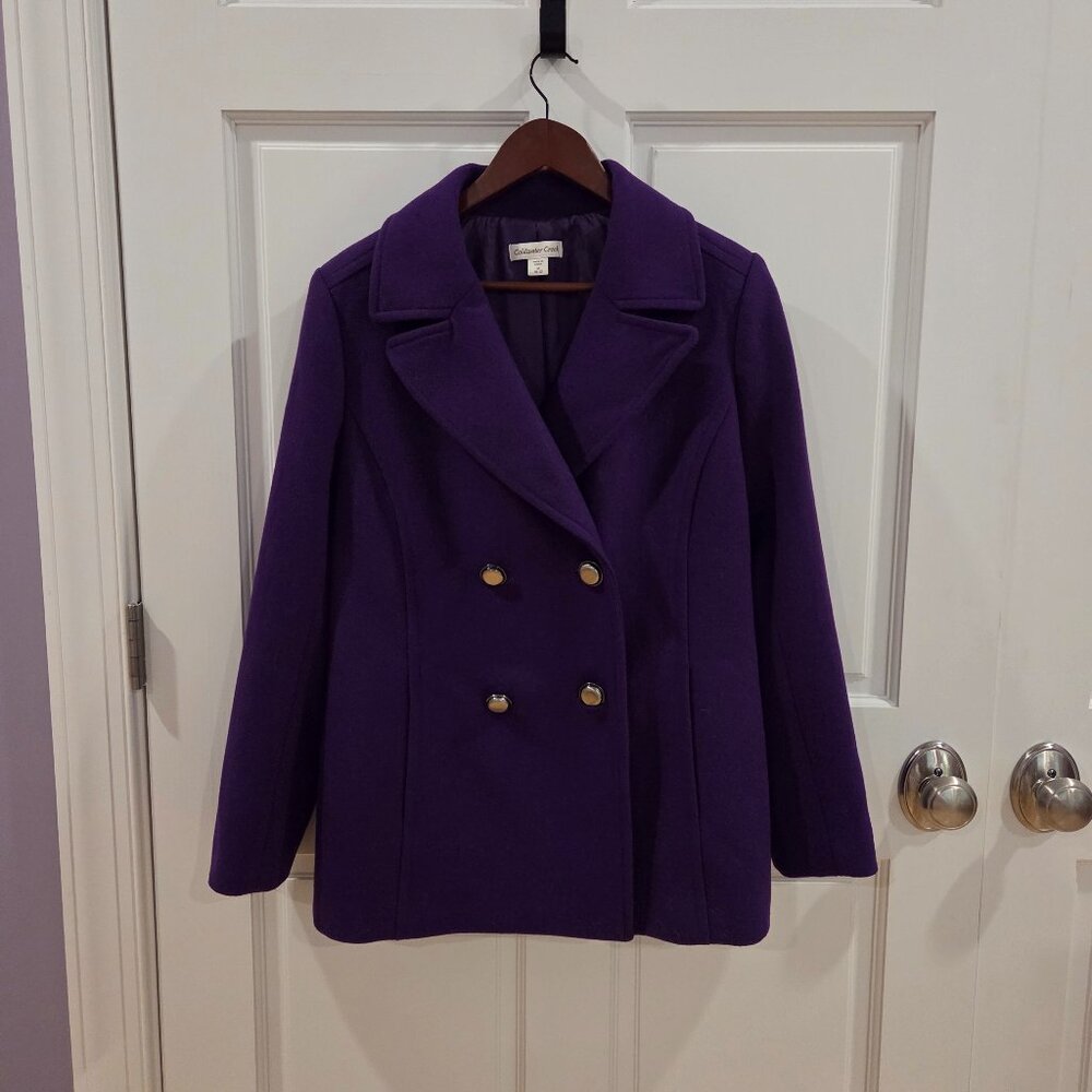 Coldwater Creek Wool Blend Pea Coat Royal Purple